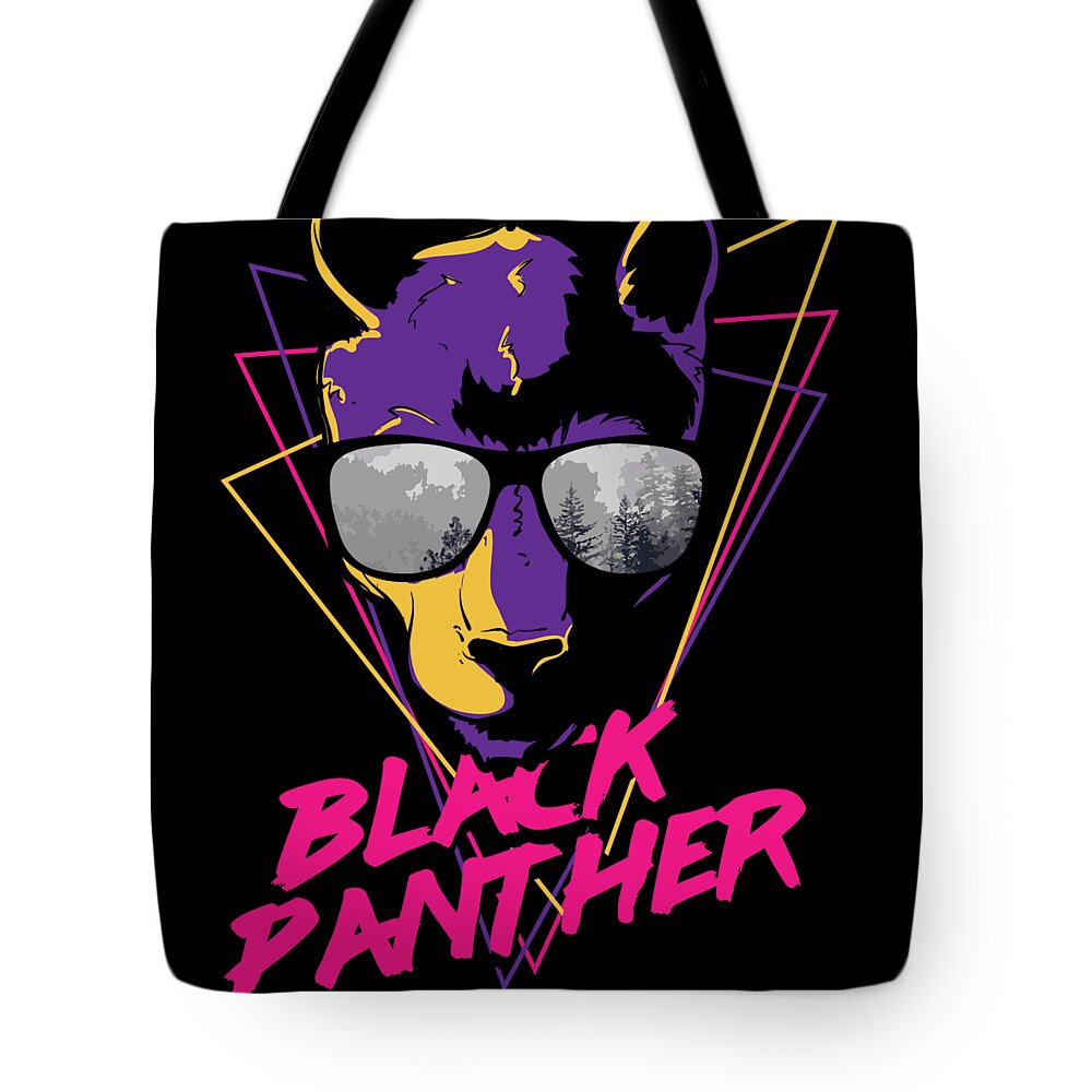 Colorful Tote Bag featuring the digital art Retro Black Panther in Cool Sunglasses by Jacob Zelazny