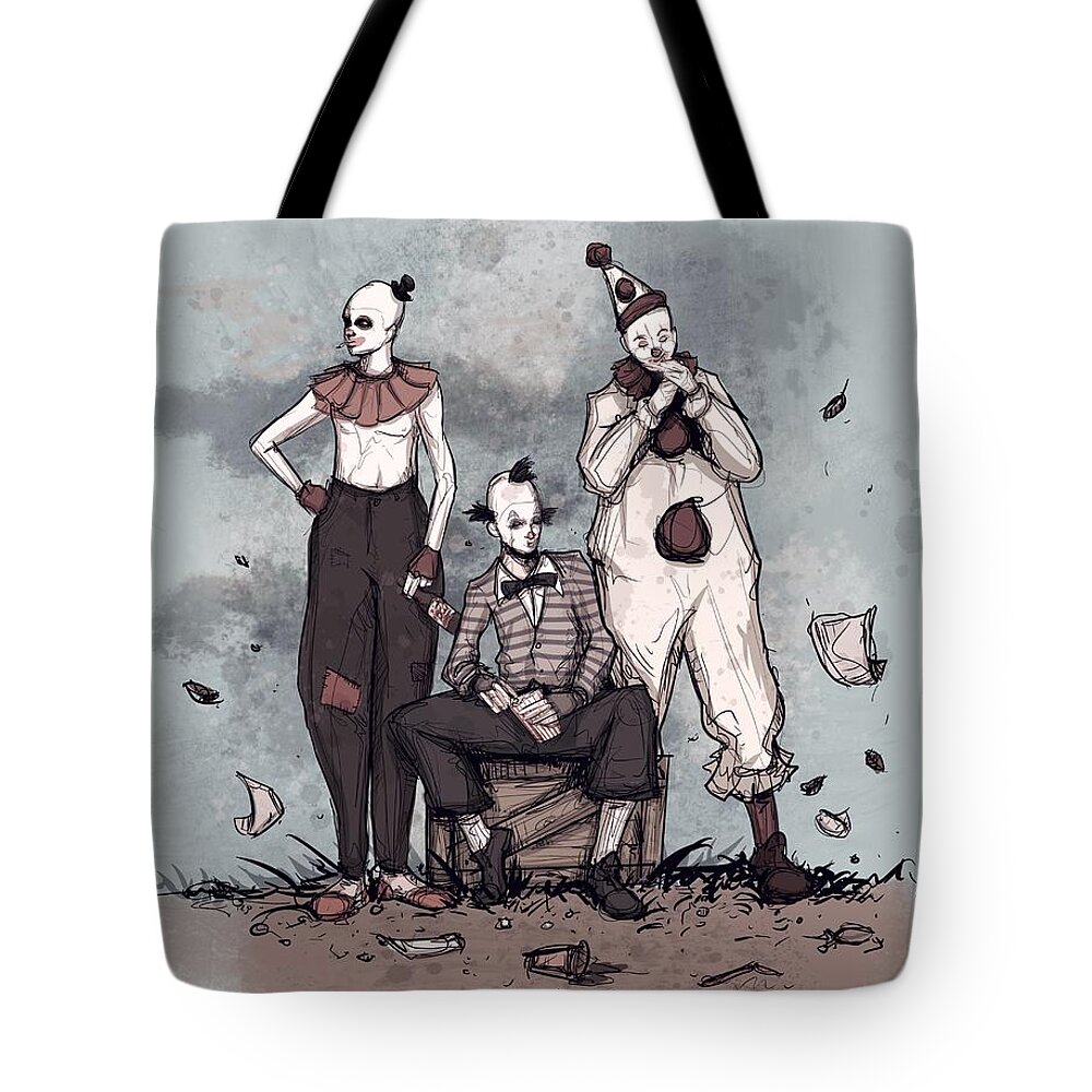 Vintage Tote Bag featuring the drawing Retro Circus by Ludwig Van Bacon