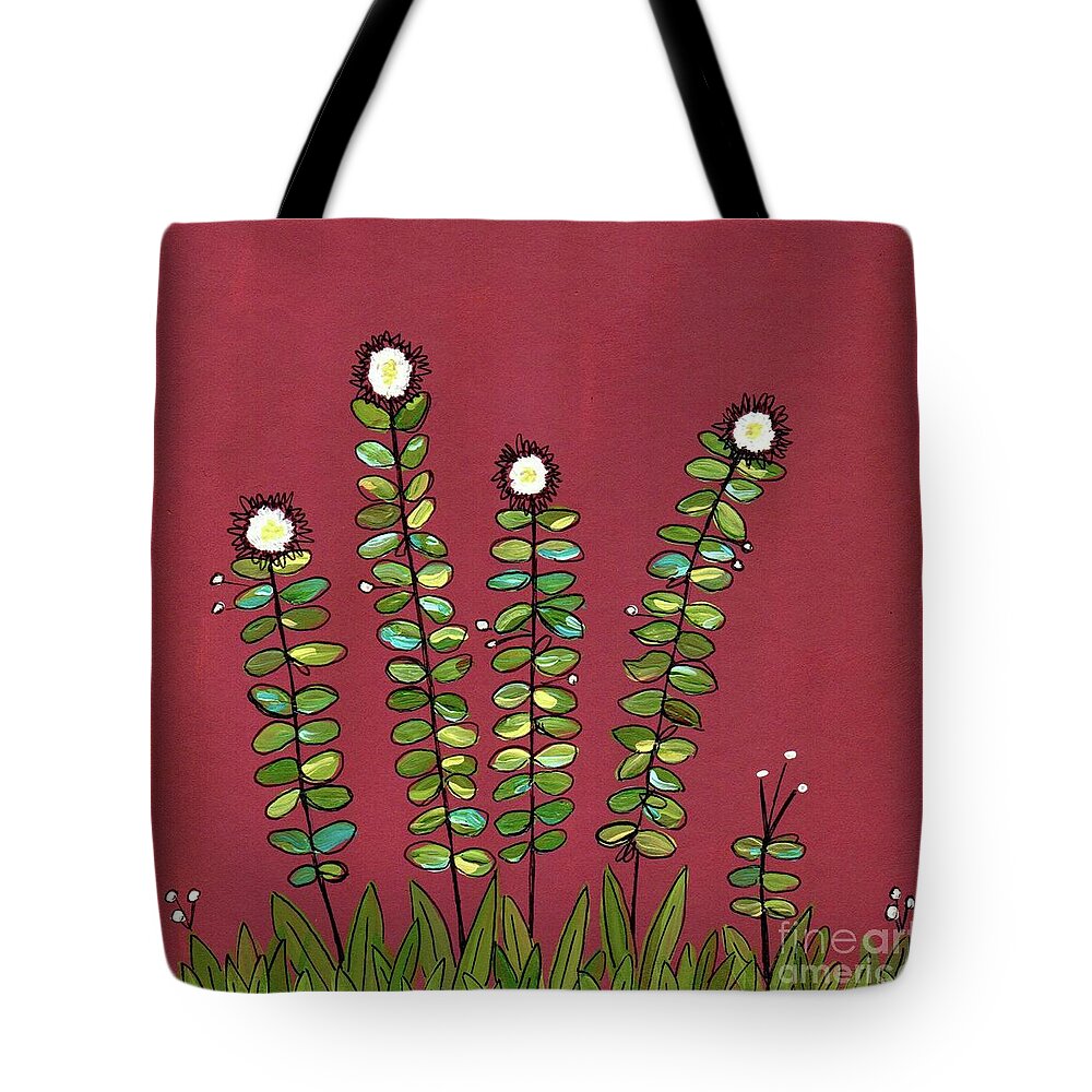 Retro Flowers Tote Bag featuring the painting Retro Flower Garden by Donna Mibus
