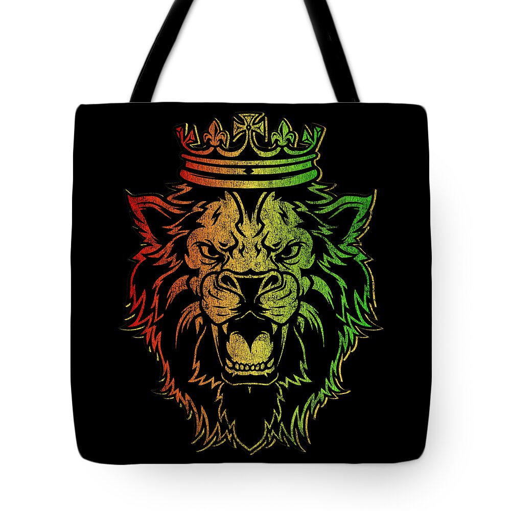 Cool Tote Bag featuring the digital art Retro Lion of Judah Rastafarian by Flippin Sweet Gear