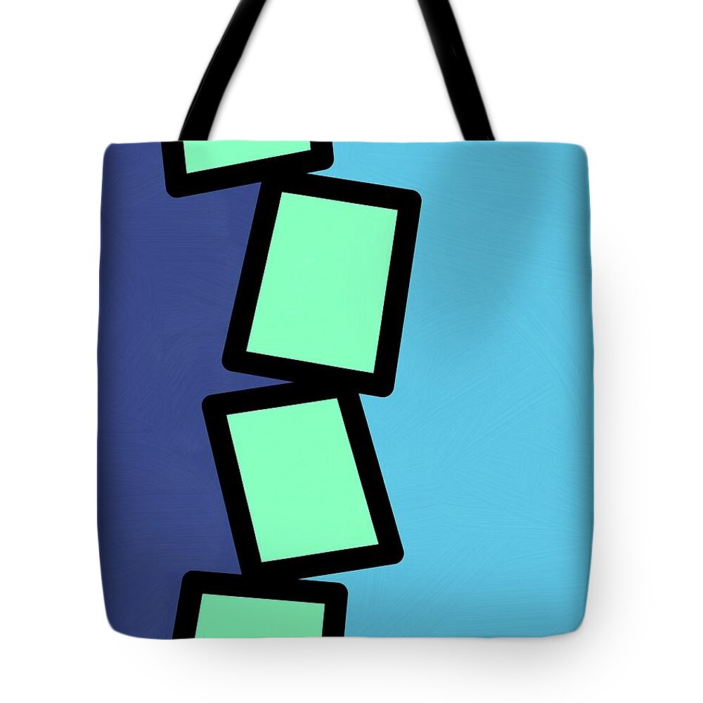 Retro Tote Bag featuring the mixed media Retro Mint Green Rectangles 2 by Donna Mibus