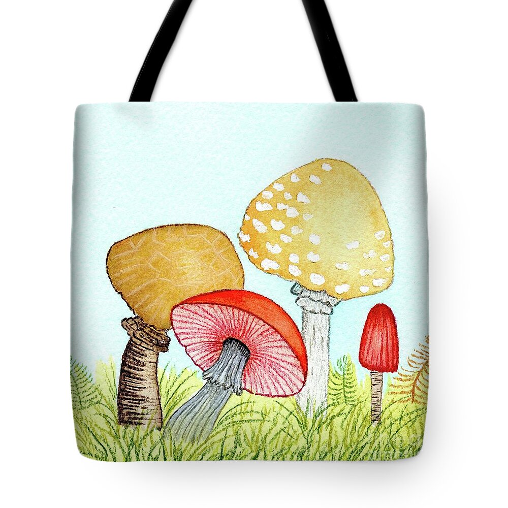 Retro Mushrooms Tote Bag featuring the painting Retro Mushrooms 1 by Donna Mibus