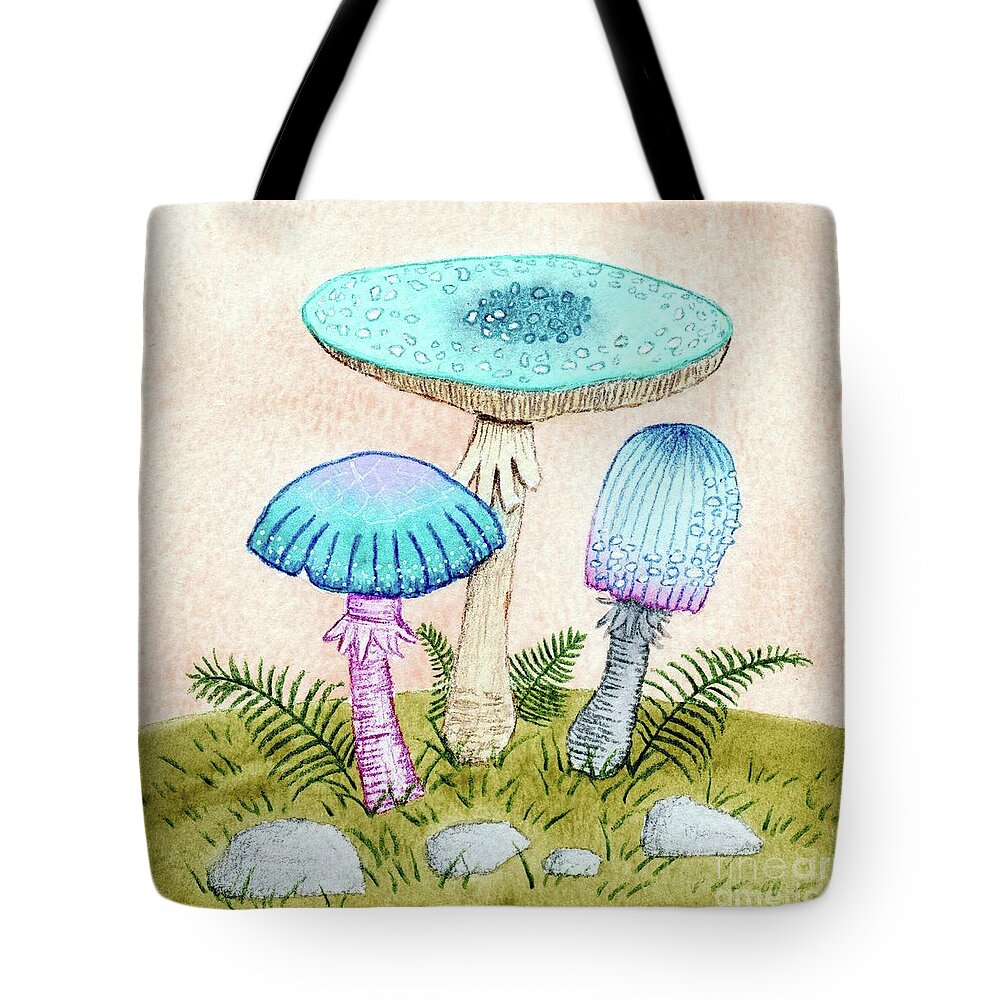 Retro Mushrooms Tote Bag featuring the painting Retro Mushrooms 2 by Donna Mibus