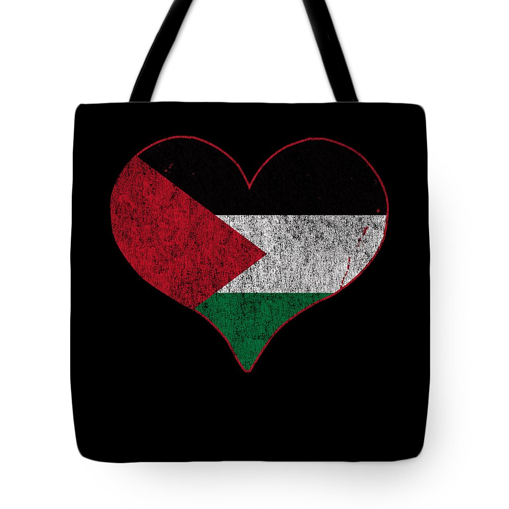 Palestine Tote Bag featuring the digital art Retro Palestine Flag Heart by Flippin Sweet Gear