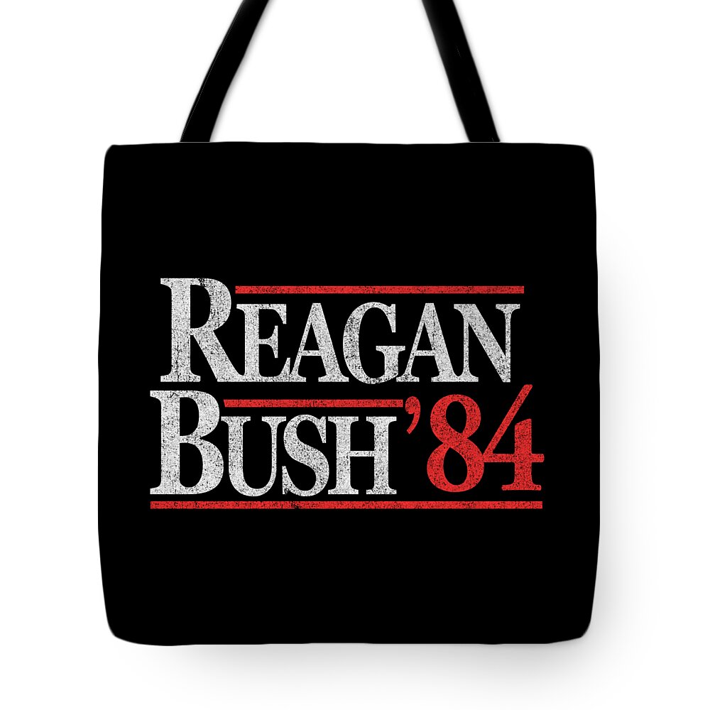 Funny Tote Bag featuring the digital art Retro Reagan Bush 1984 by Flippin Sweet Gear