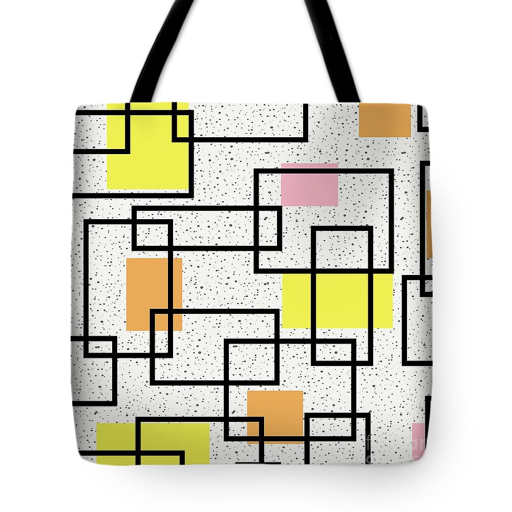 Mid Century Modern Tote Bag featuring the digital art Retro Rectangles Fabric 2 by Donna Mibus