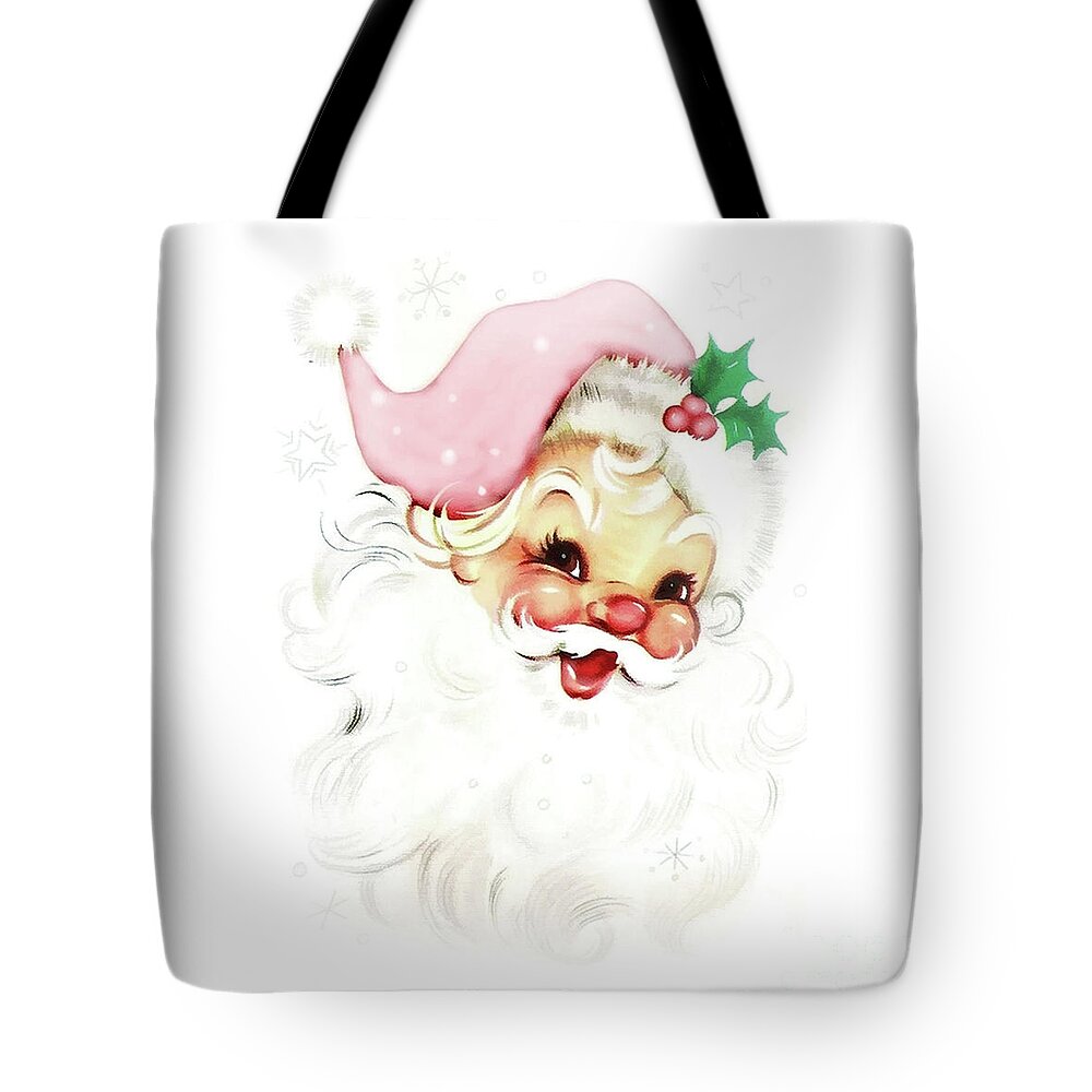 Santa Tote Bag featuring the painting Retro Santa Pink by Sylvia Cook
