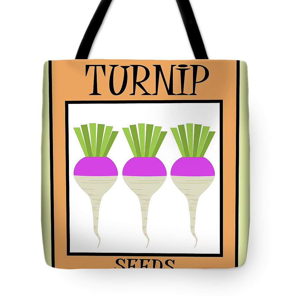Retro Tote Bag featuring the digital art Retro Seed Packet Turnips by Donna Mibus