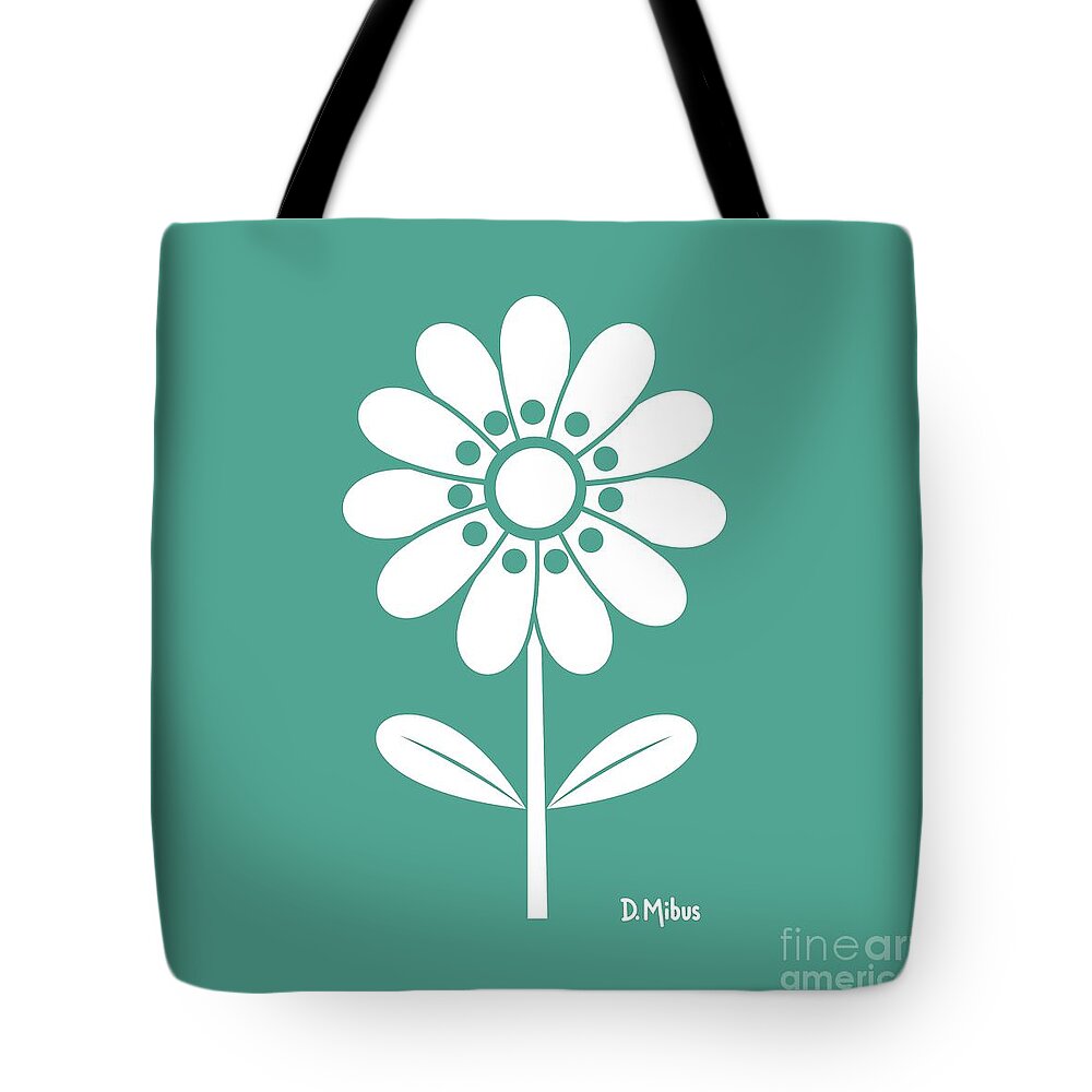 Mid Century Flower Tote Bag featuring the digital art Retro Single Flower Teal 2 by Donna Mibus