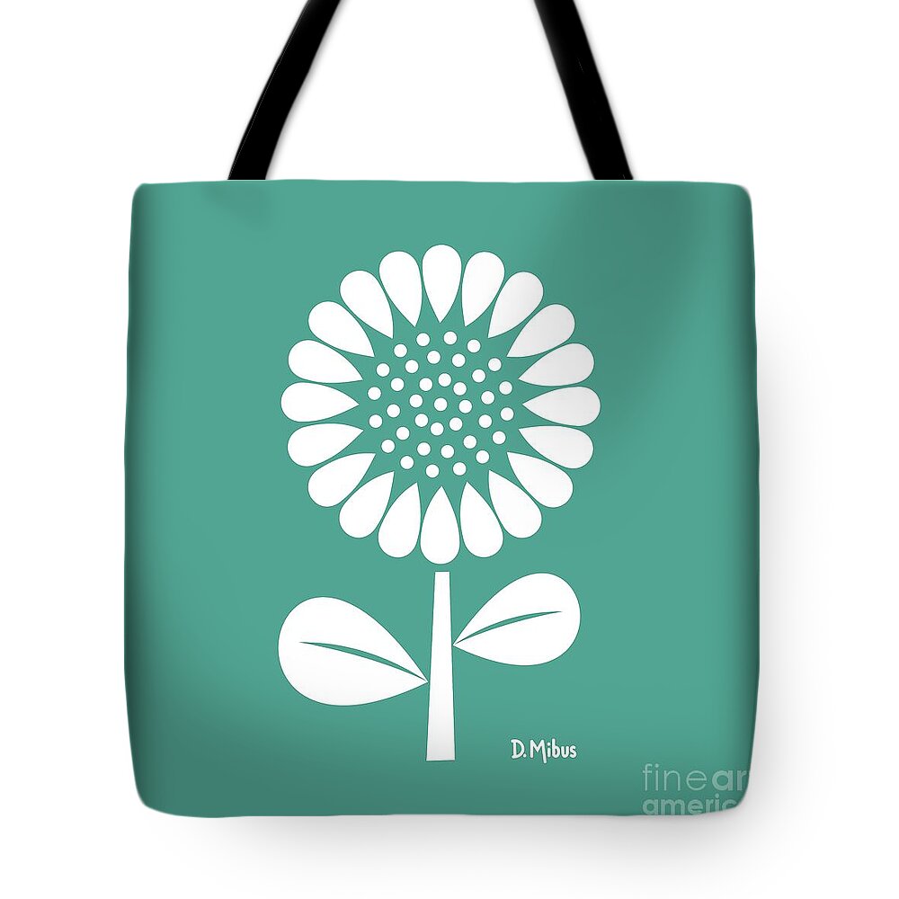 Mid Century Flower Tote Bag featuring the digital art Retro Single Flower Teal by Donna Mibus