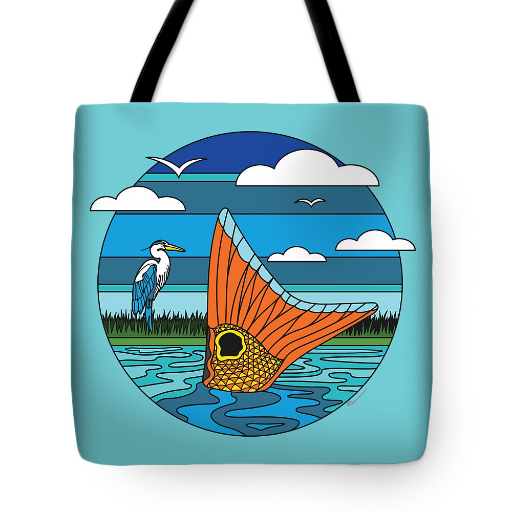 Redfish Tote Bag featuring the digital art Retro Tailer by Kevin Putman