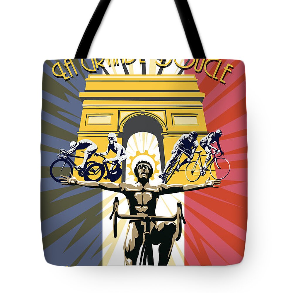 Tour De France Tote Bag featuring the painting retro Tour de France Arc de Triomphe by Sassan Filsoof