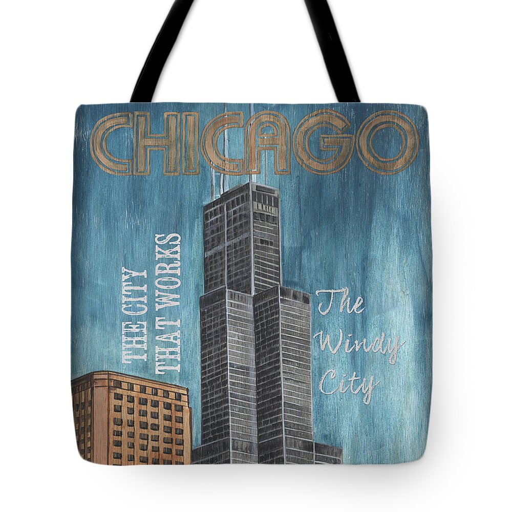 Chicago Tote Bag featuring the painting Retro Travel Poster Chicago by Debbie DeWitt