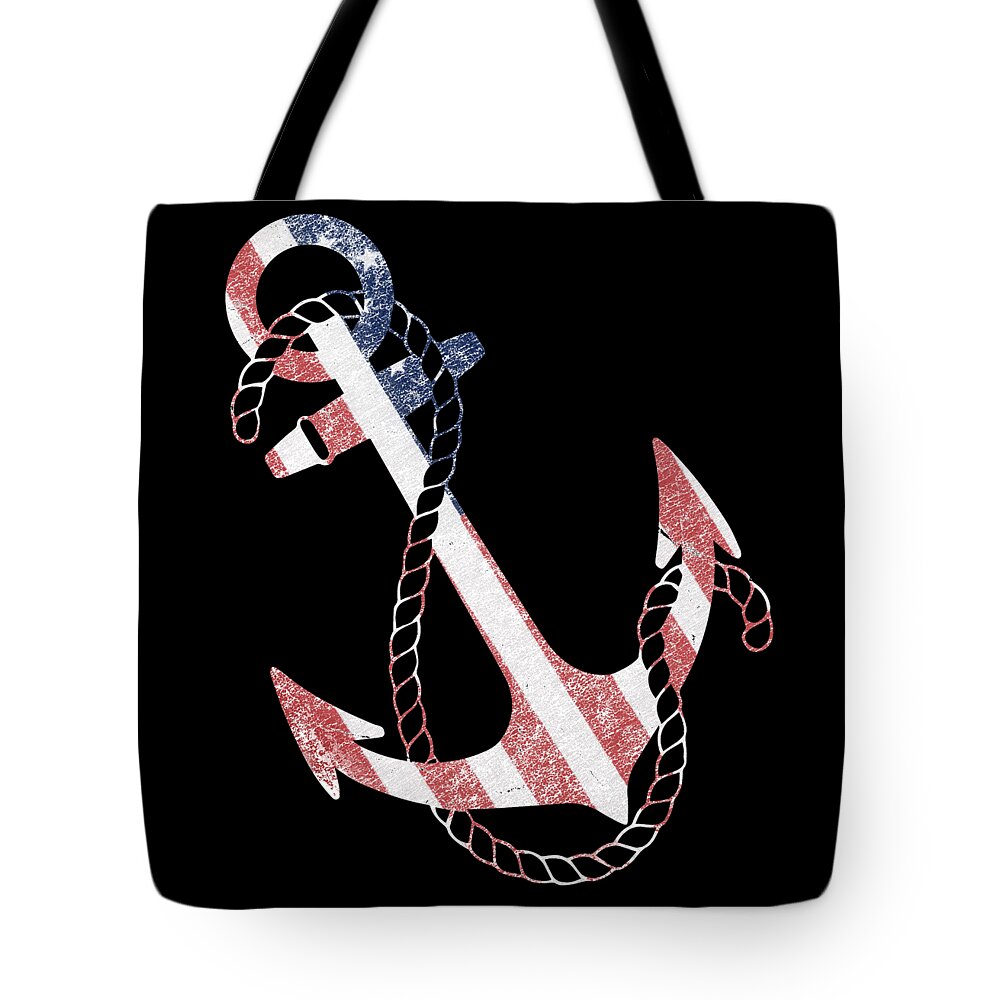Funny Tote Bag featuring the digital art Retro USA Flag Anchor by Flippin Sweet Gear