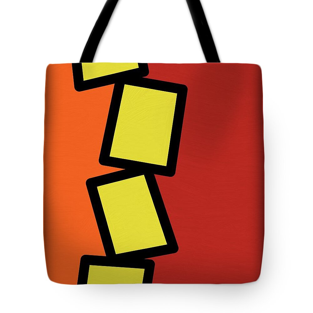 Retro Tote Bag featuring the mixed media Retro Yellow Rectangles 2 by Donna Mibus