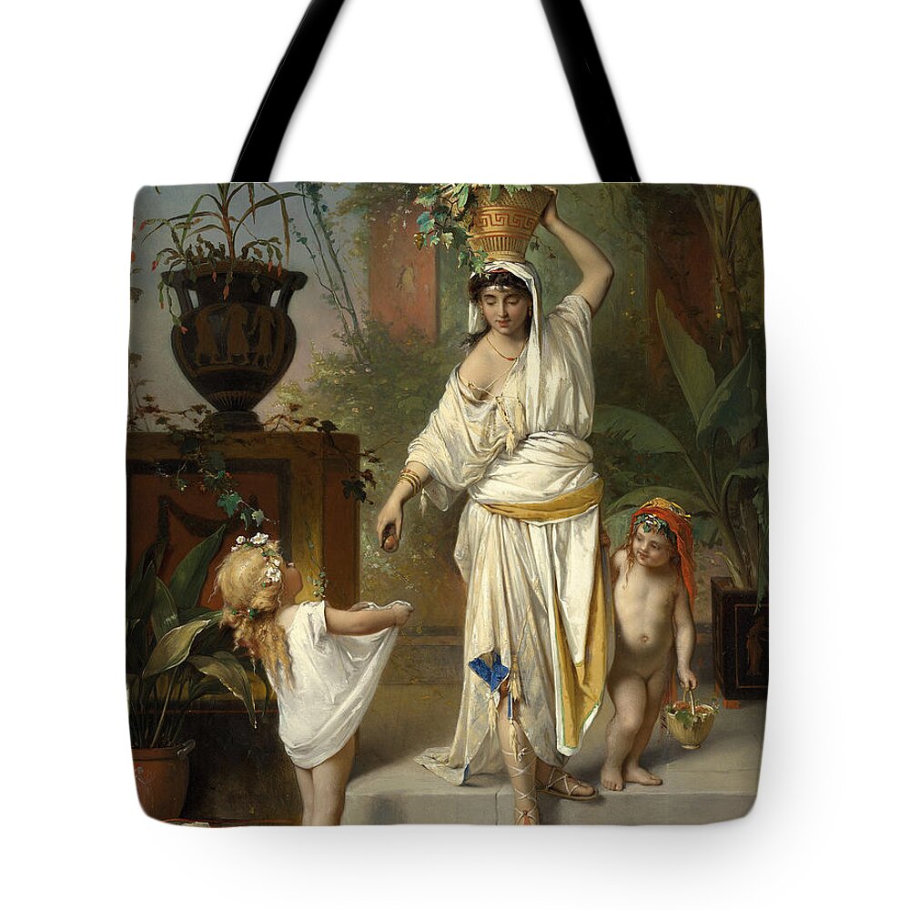Pierre Olivier Joseph Coomans Tote Bag featuring the painting Return from the grape harvest by Pierre Olivier Joseph Coomans