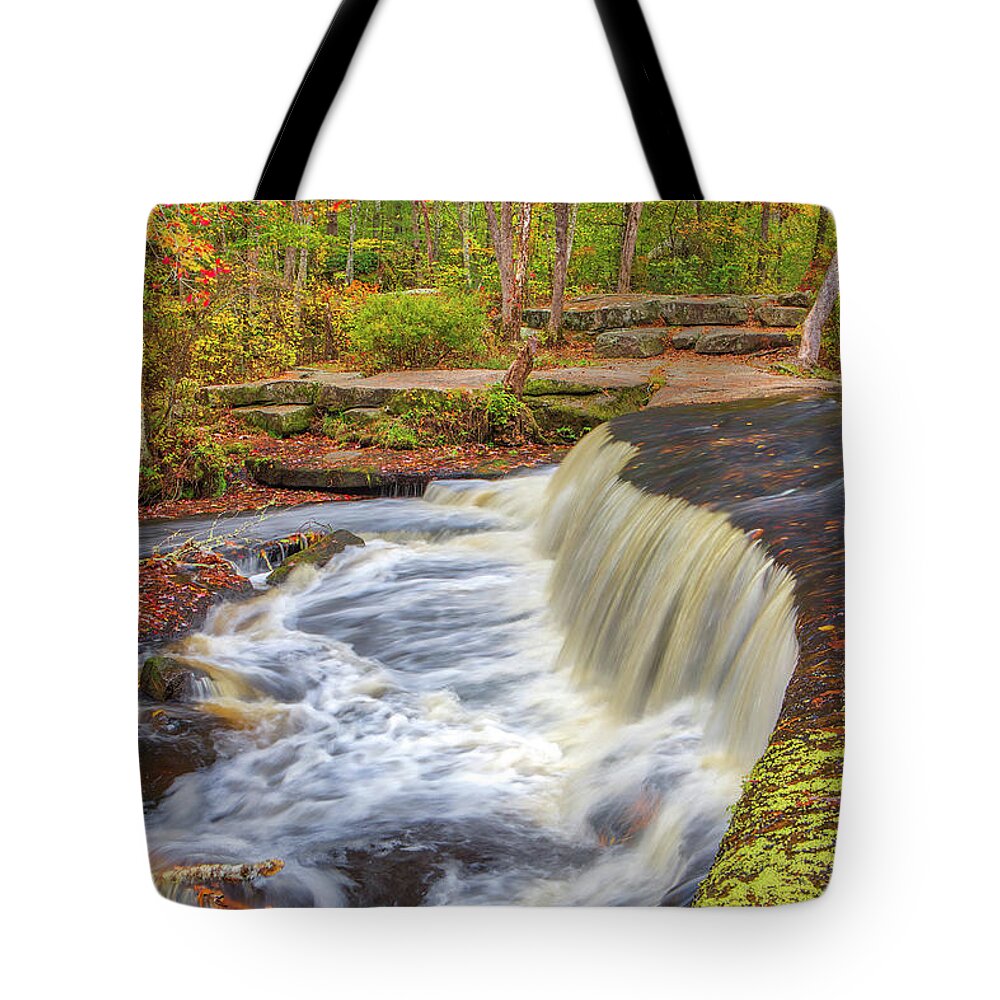 Stepstone Falls Tote Bag featuring the photograph Rhode Island Stepstone Falls and Autumn Colors by Juergen Roth
