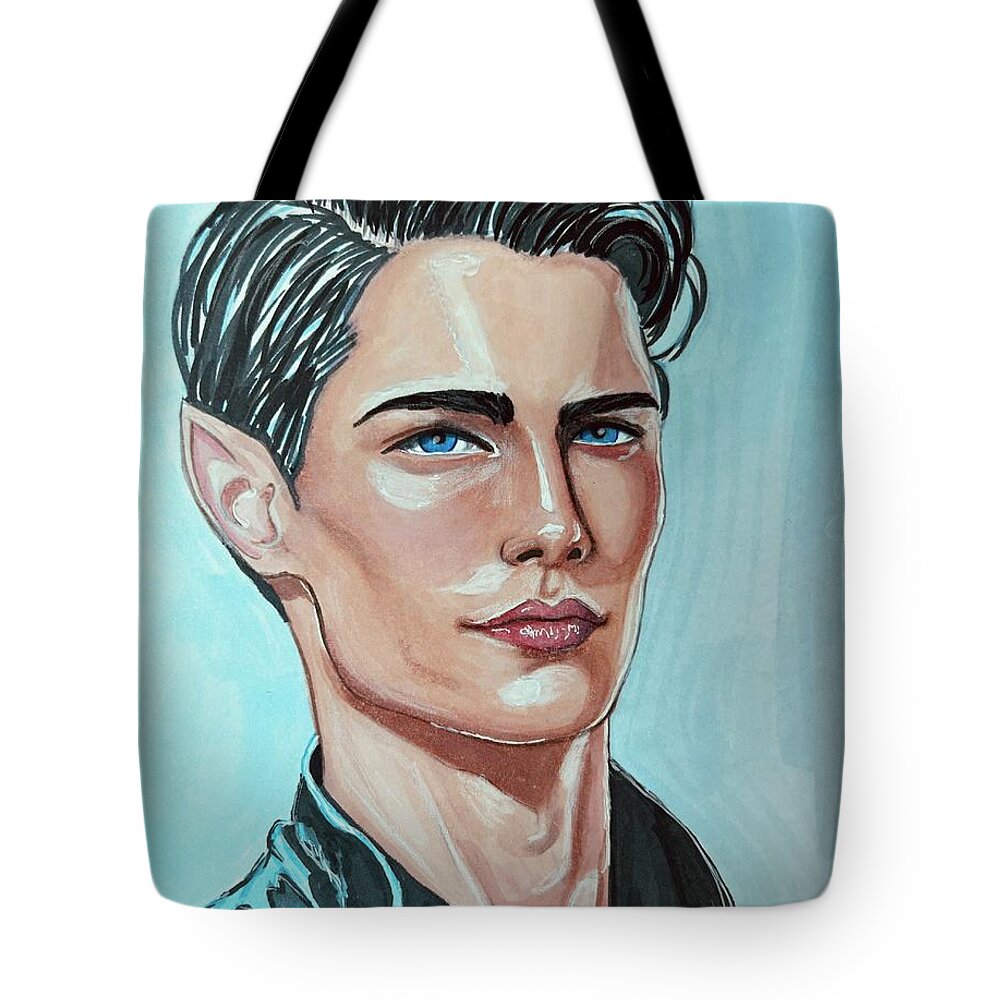Rhysand Tote Bag featuring the drawing Rhysand 3 by Rebecca Wood