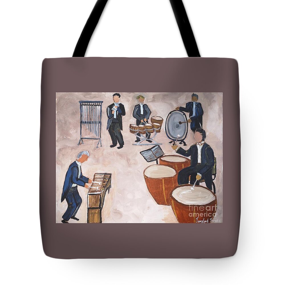 Rhythm Tote Bag featuring the painting Rhythm Section by Jennylynd James
