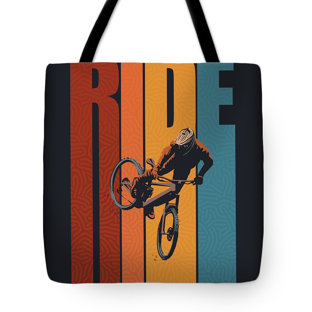 Ride On The Wild Side Tote Bag featuring the painting Ride On The Wild Side Retro Mountain BIke by Sassan Filsoof