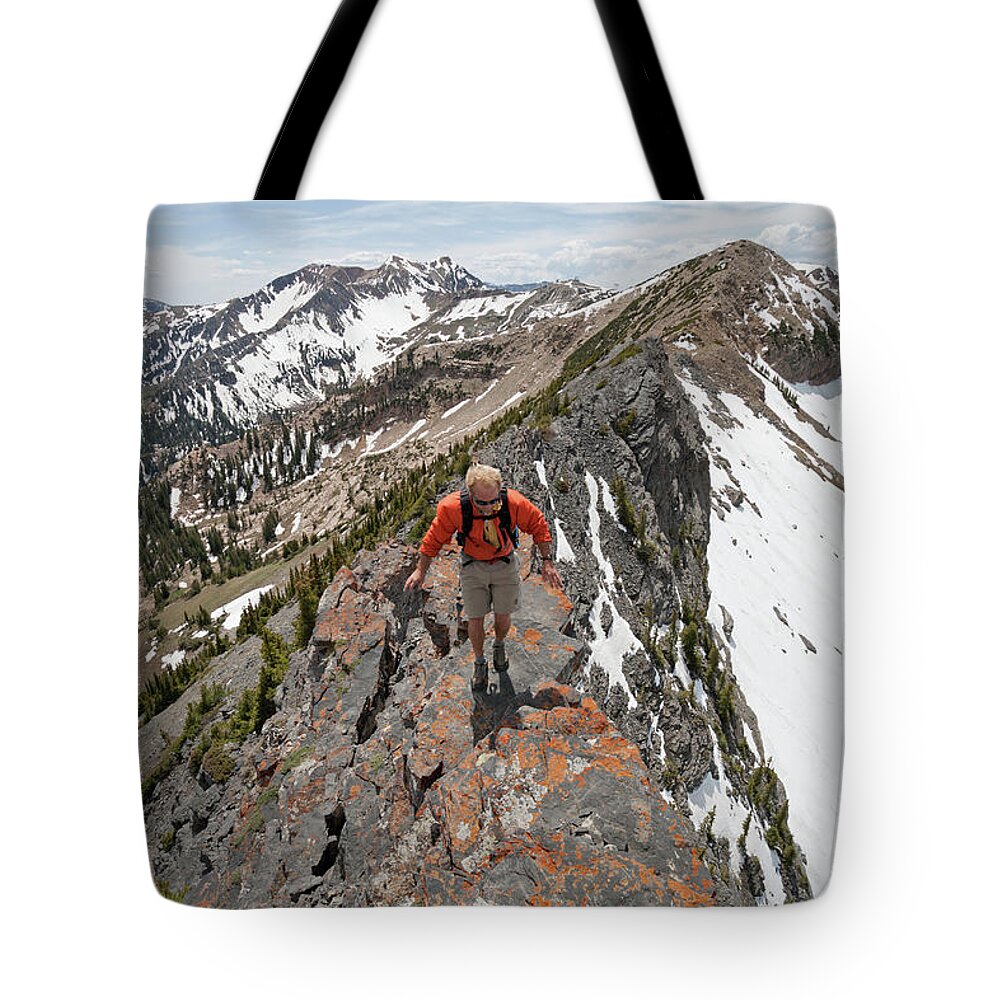 Utah Tote Bag featuring the photograph Ridge Hiker - Devils Castle - Alta, Utah by Brett Pelletier