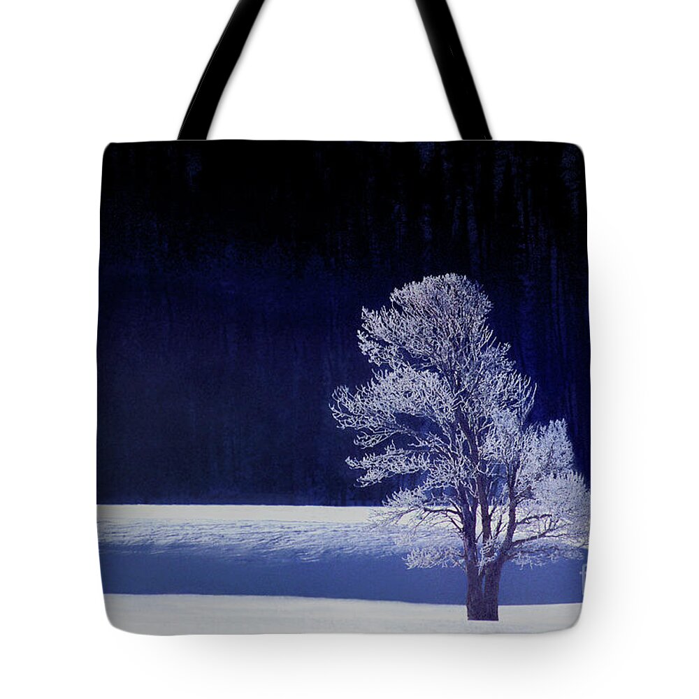 Dave Welling Tote Bag featuring the photograph Rime Ice Covered Tree Yellowstone National Park Wyoming by Dave Welling