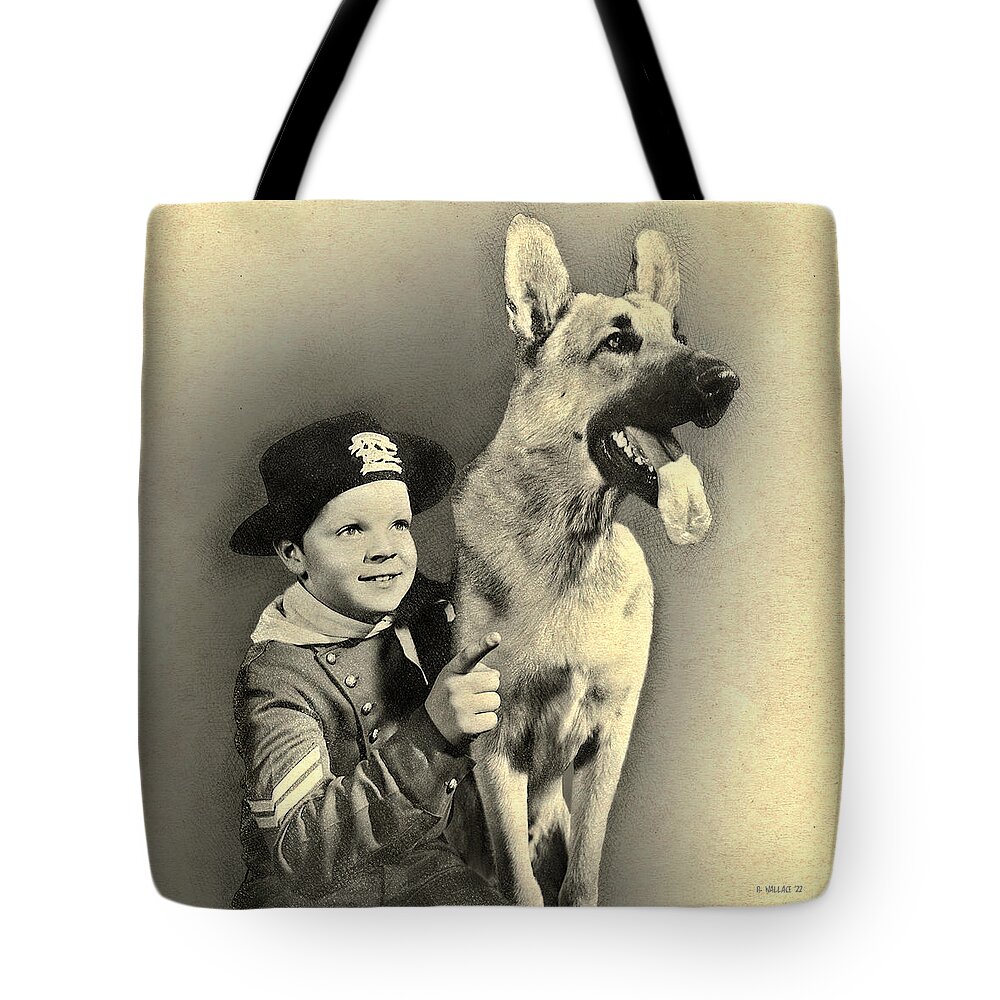 2d Tote Bag featuring the digital art Rin Tin Tin - Drawing FX by Brian Wallace