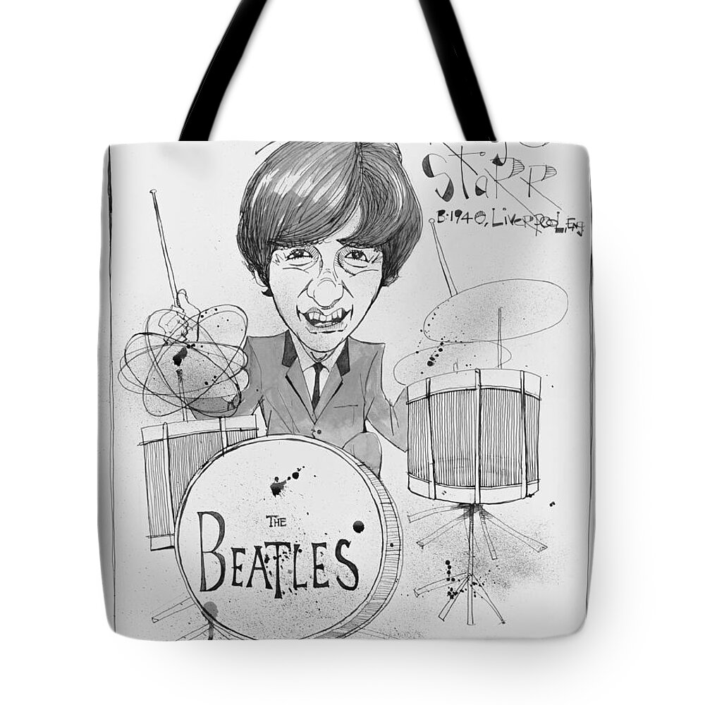  Tote Bag featuring the drawing Ringo Starr by Phil Mckenney