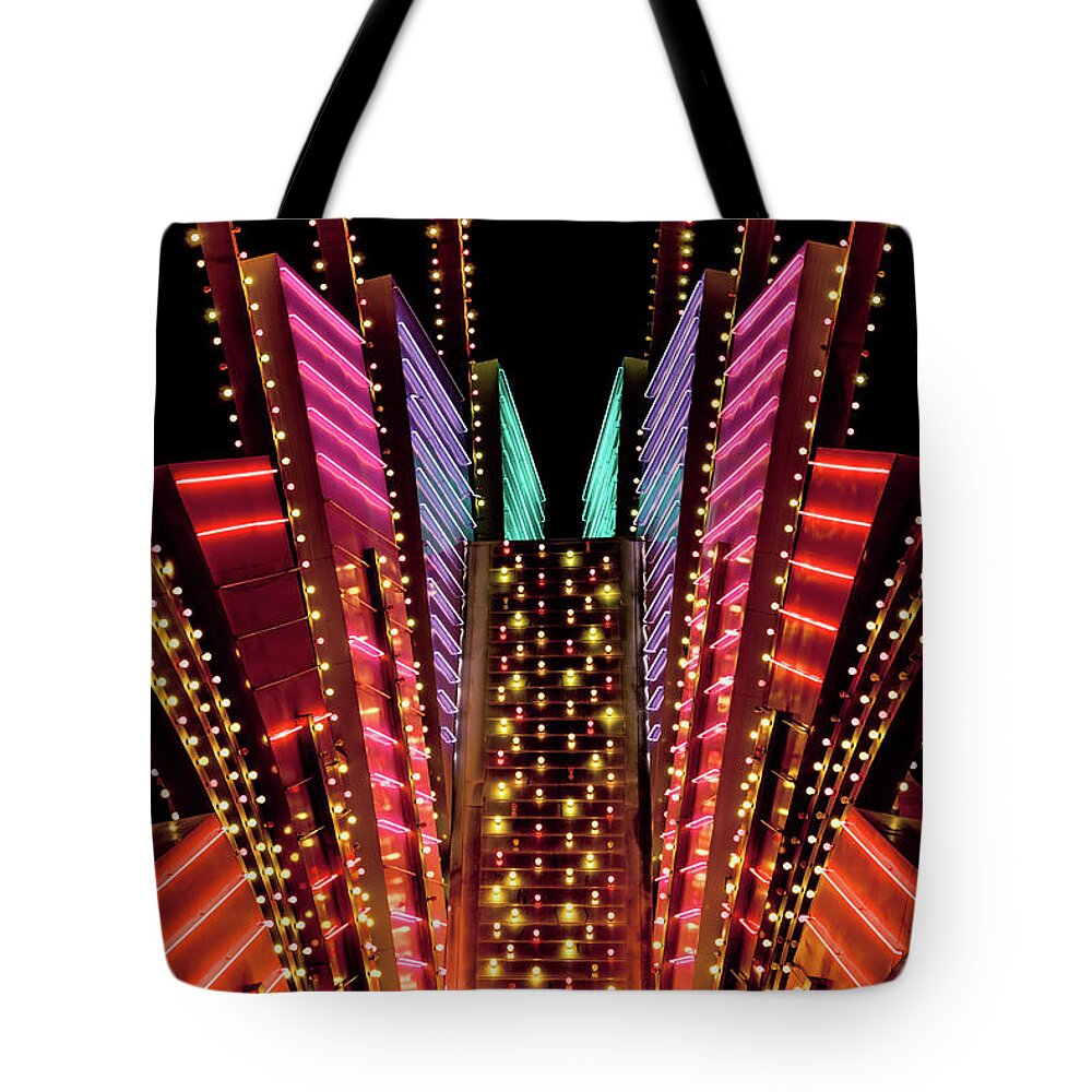 The Rio Tote Bag featuring the photograph Rio Neon Sign Side View at Night by Aloha Art