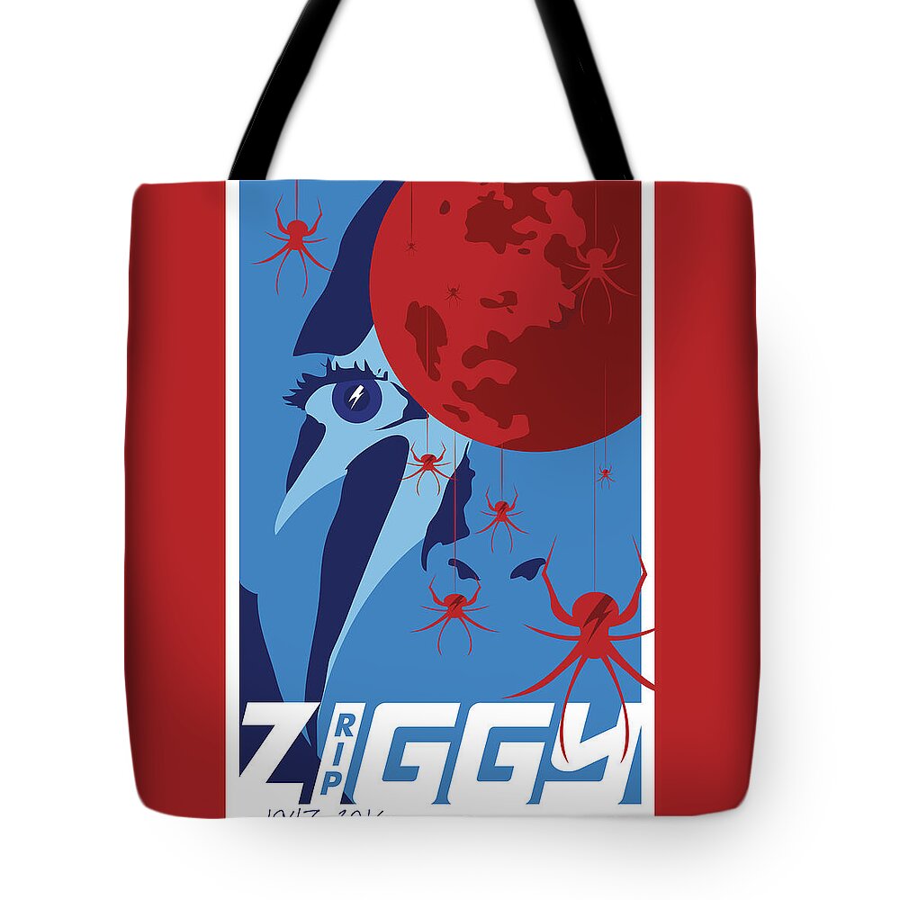 Bowie Tote Bag featuring the digital art RIP Ziggy by Steve Follman