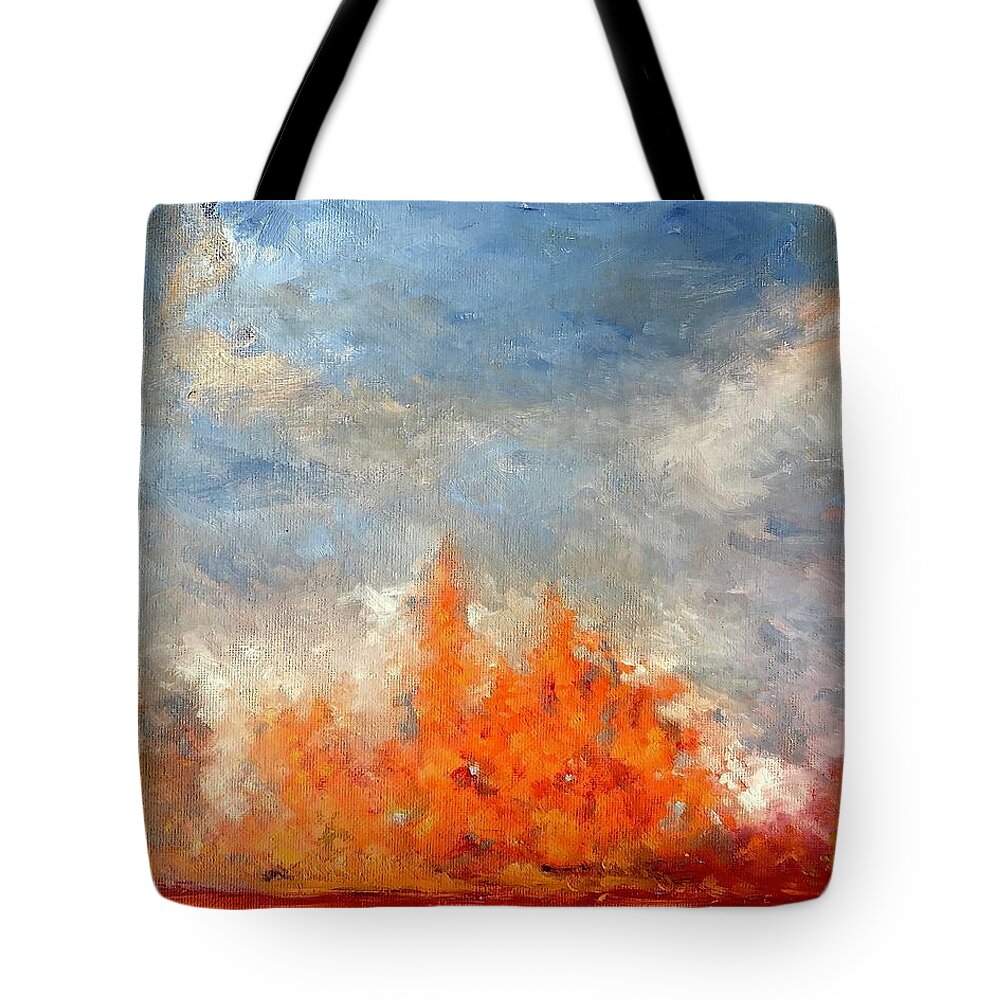 Waterside Tote Bag featuring the painting Riparian Orange by Roger Clarke