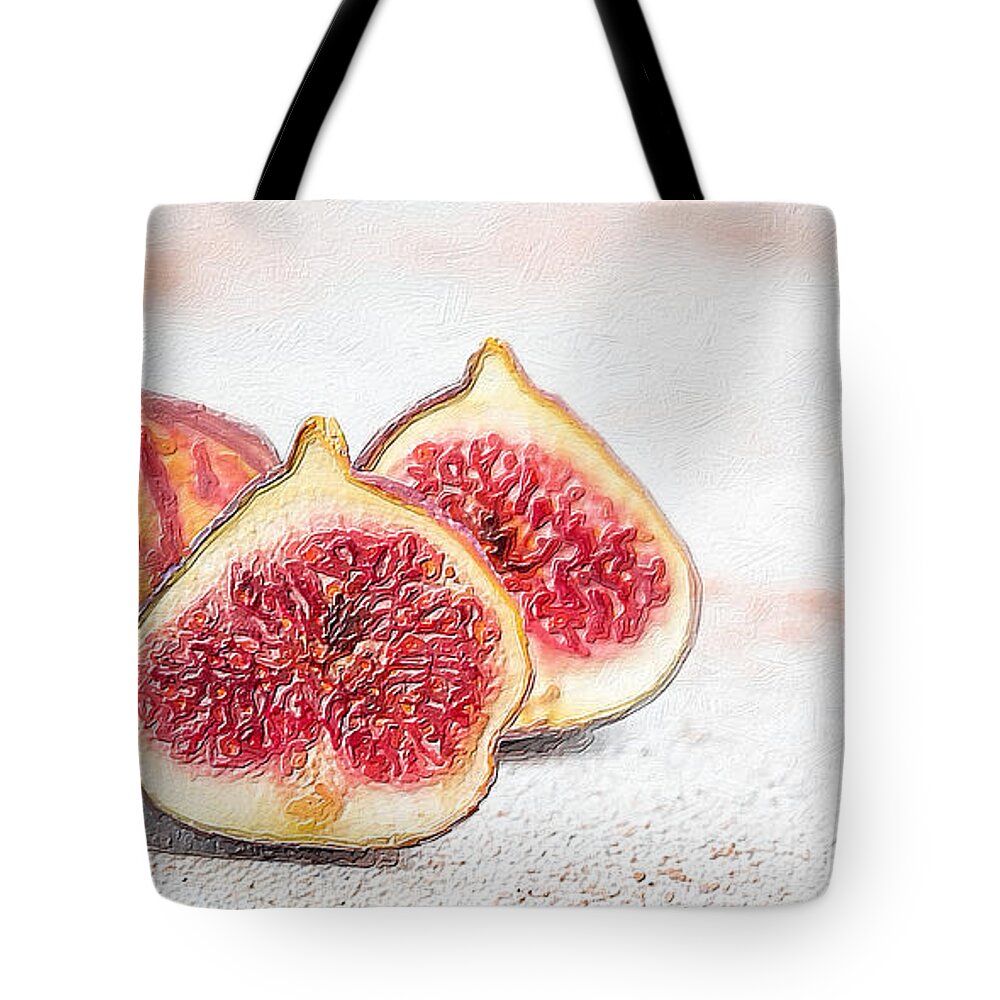 Fig Tote Bag featuring the painting Ripe Fig Still Life figs fig lover and fig tree grower 2 by Tony Rubino