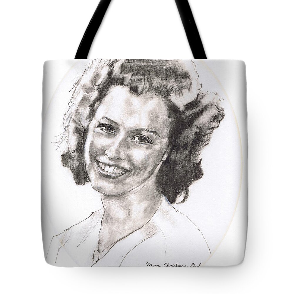 Charcoal Pencil Tote Bag featuring the drawing Rita by Sean Connolly