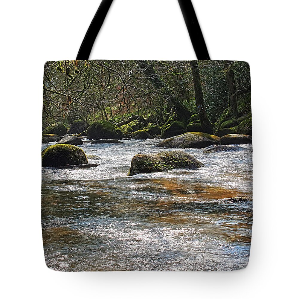River Dart Tote Bag featuring the photograph River Dart in winter, Devon. by Tony Mills