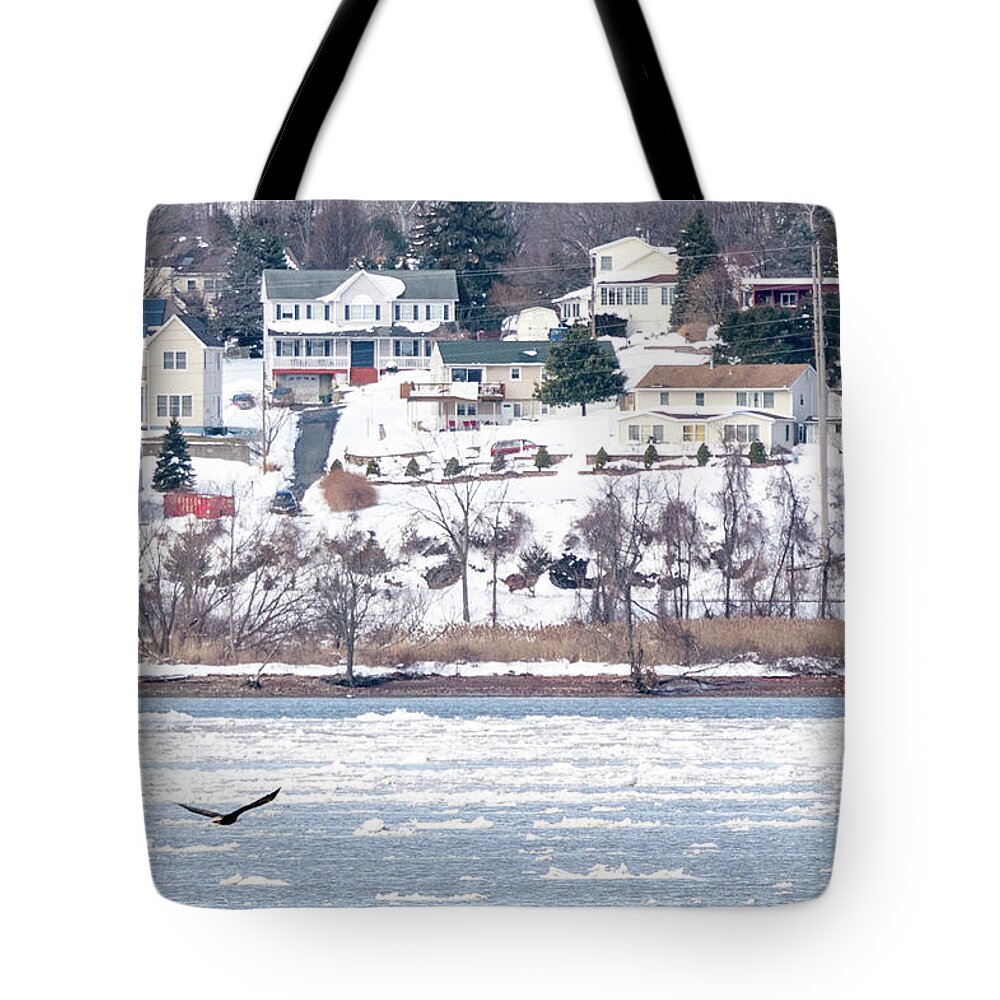 Hudson River Tote Bag featuring the photograph River Ice by Kevin Suttlehan