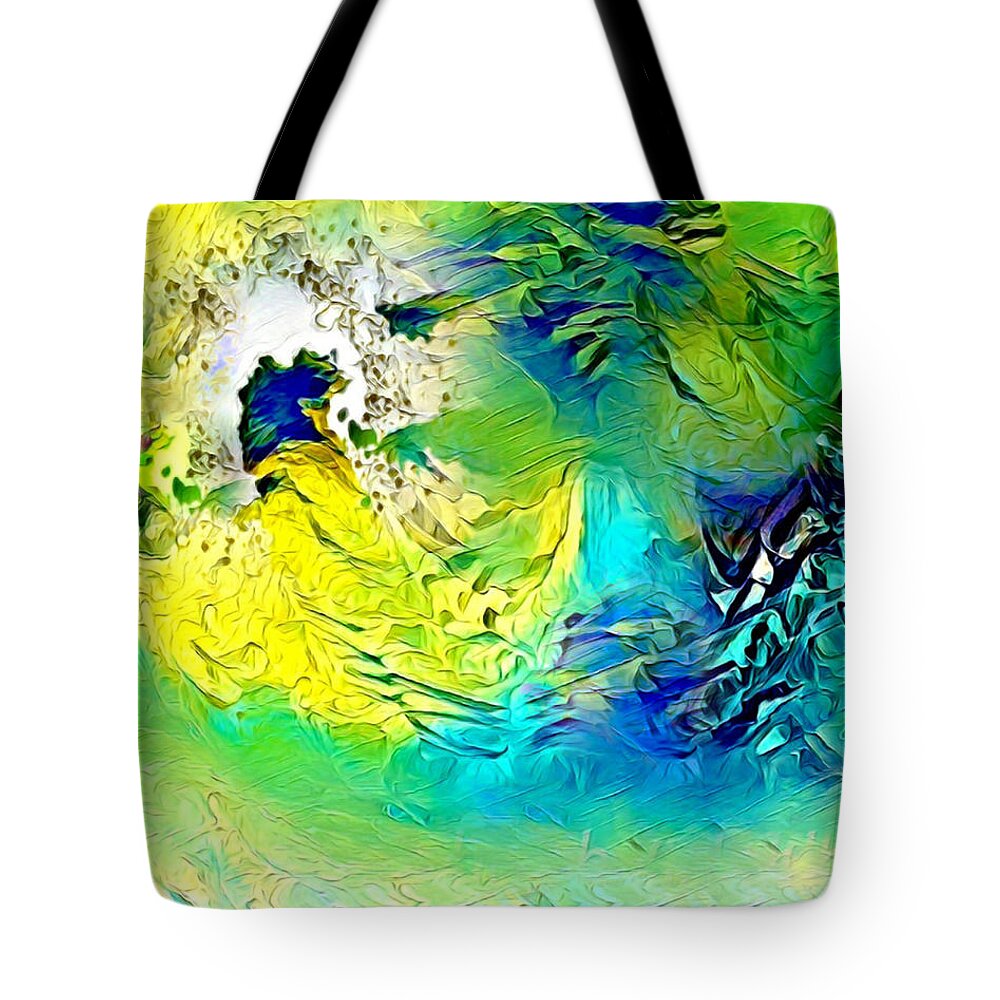 Ocean Tote Bag featuring the digital art River meets sea abstract by Silver Pixie