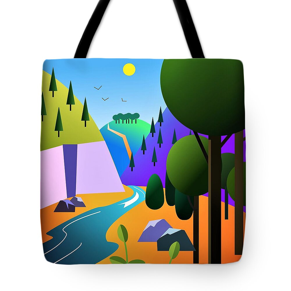 River Tote Bag featuring the digital art River valley by Fatline Graphic Art