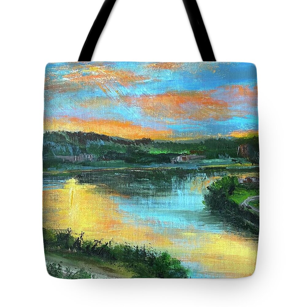  Tote Bag featuring the painting River View from Eden Park by Suzzanna Frank