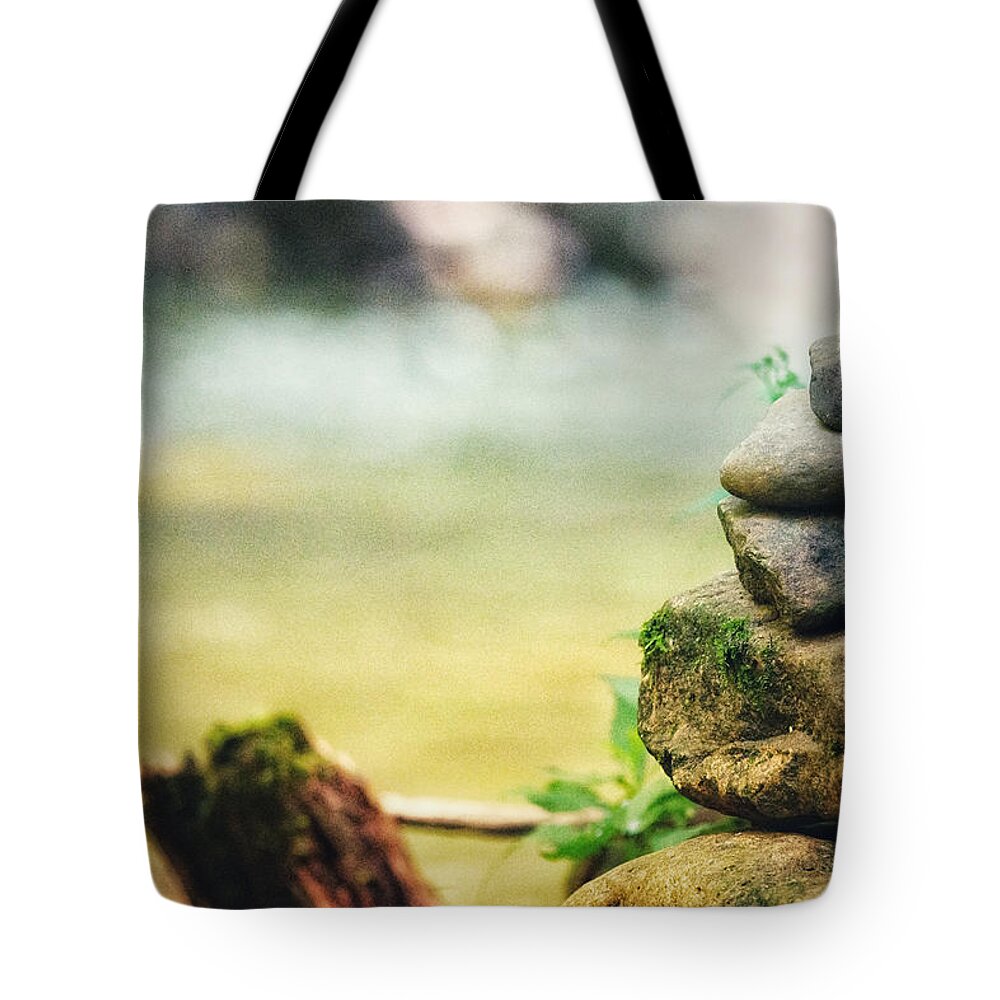 Photo Tote Bag featuring the photograph Riverside Cairn by Evan Foster