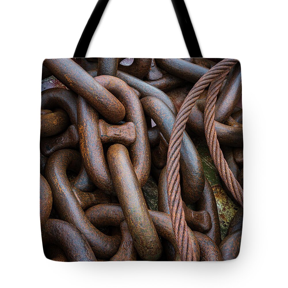 Astoria Tote Bag featuring the photograph Riverwalk Rust by Robert Potts