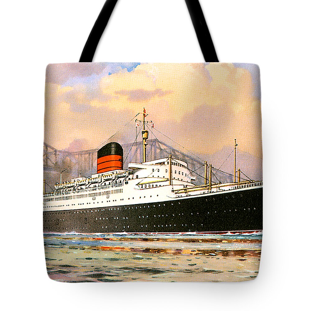 Saxonia Tote Bag featuring the painting RMS Saxonia 1954 Travel Postcard by Unknown
