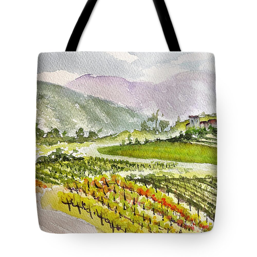 Vineyard Tote Bag featuring the painting Road down from the Villa at GBV by Roxy Rich