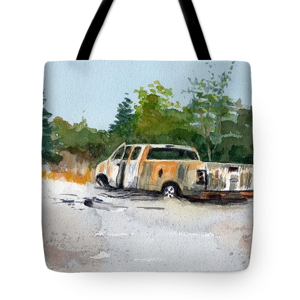 Rusty Truck Tote Bag featuring the painting Road Kill by Vicki B Littell