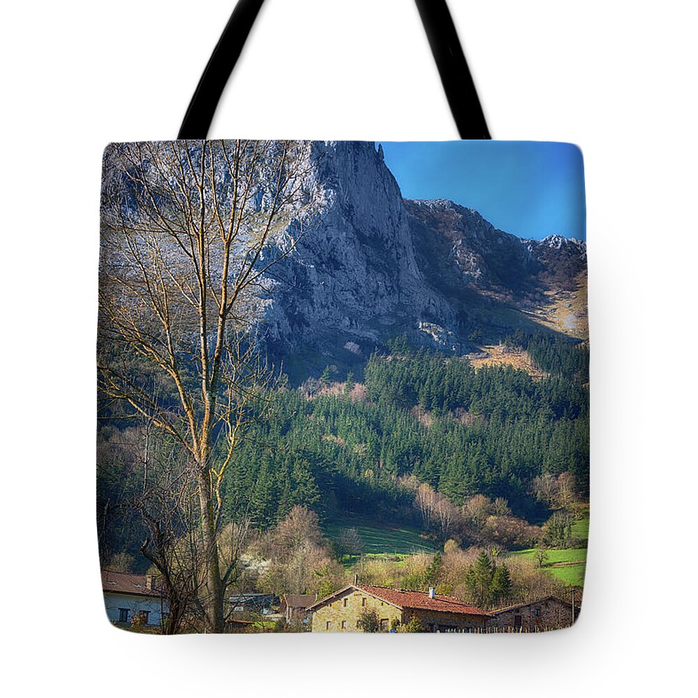 Basque Country Tote Bag featuring the photograph road to Arrazola village in the Basque Country by Mikel Martinez de Osaba