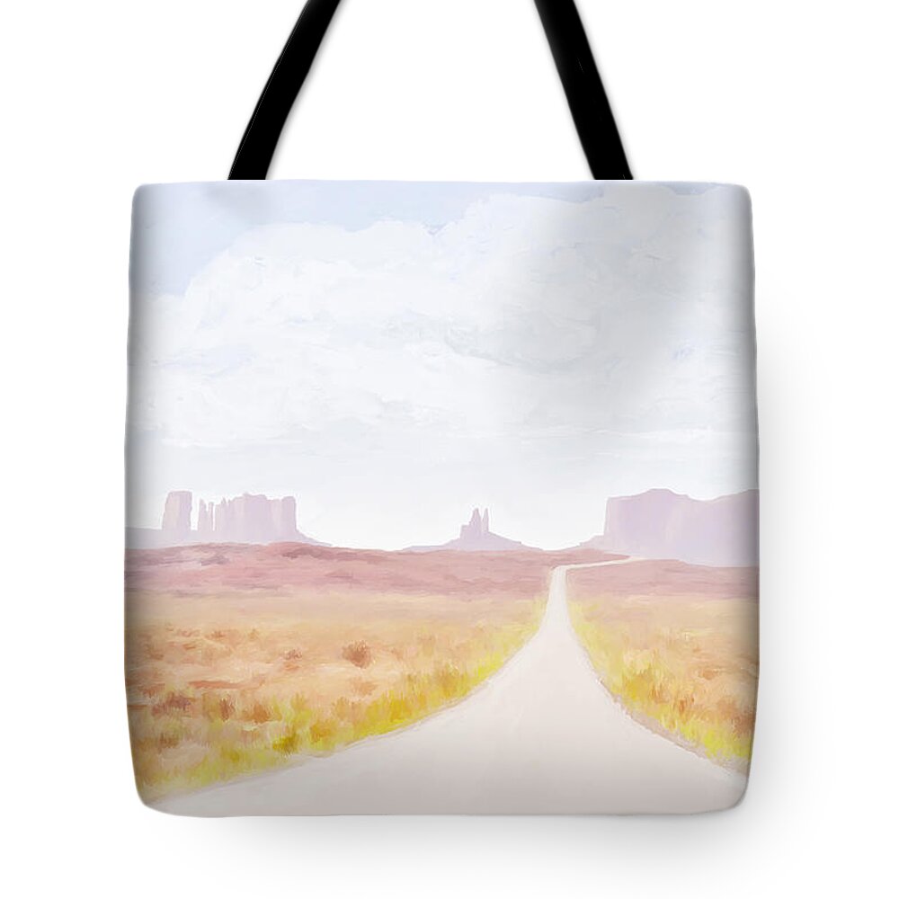 Monument Valley Tote Bag featuring the digital art Road To Monument Valley 02 by Ramona Murdock