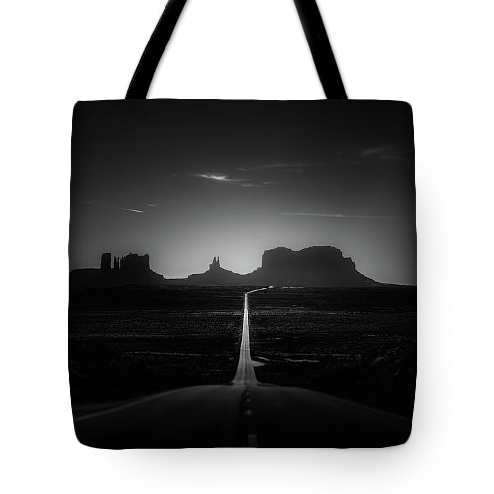 Monument Valley Tote Bag featuring the photograph Road To The Wild Wild West by Doug Sturgess