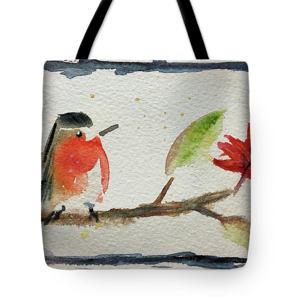 Grand Tit Tote Bag featuring the painting Robin on a Maple Branch by Roxy Rich
