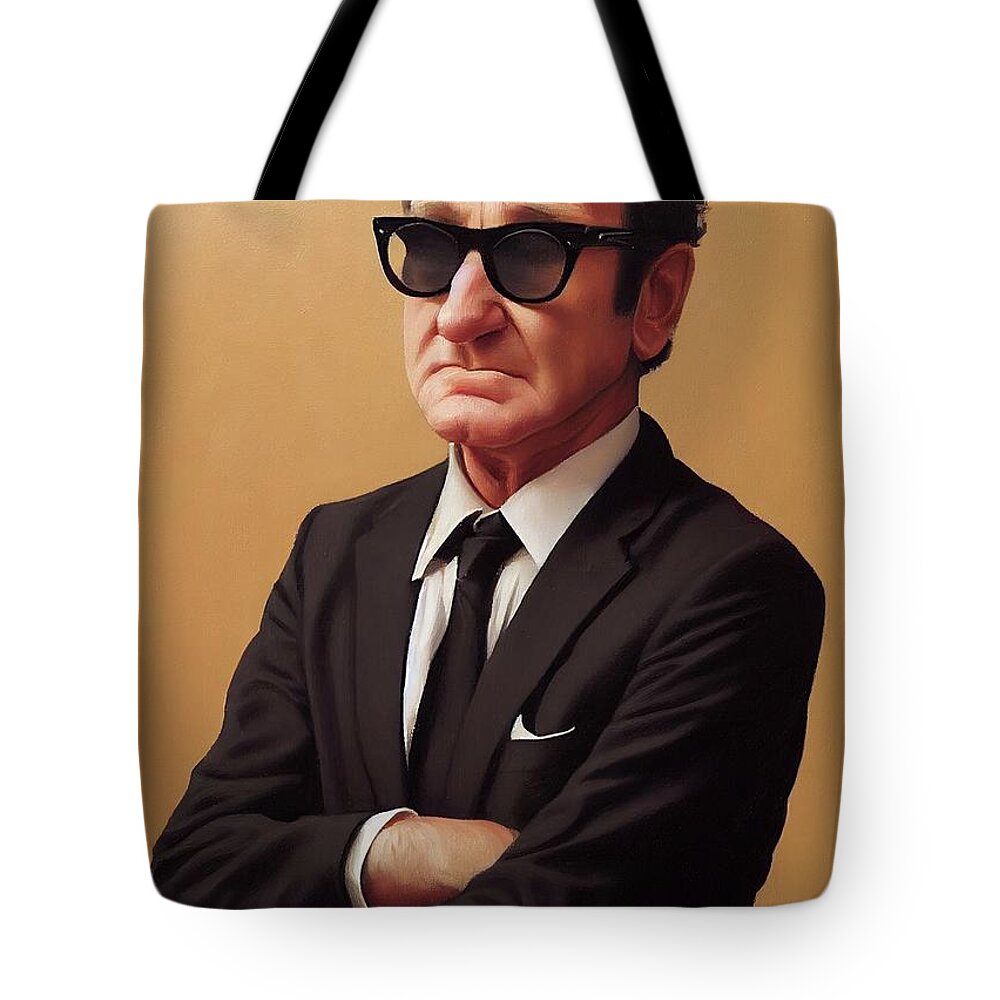 Robin Williams Tote Bag featuring the painting Robin Williams Sunglasses by Michael Soprano
