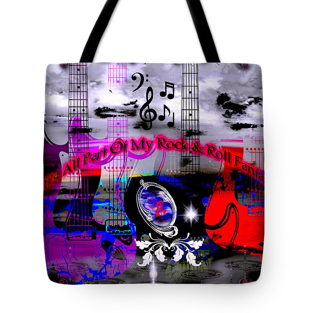 Rock Tote Bag featuring the digital art Rock And Roll Fantasy by Michael Damiani