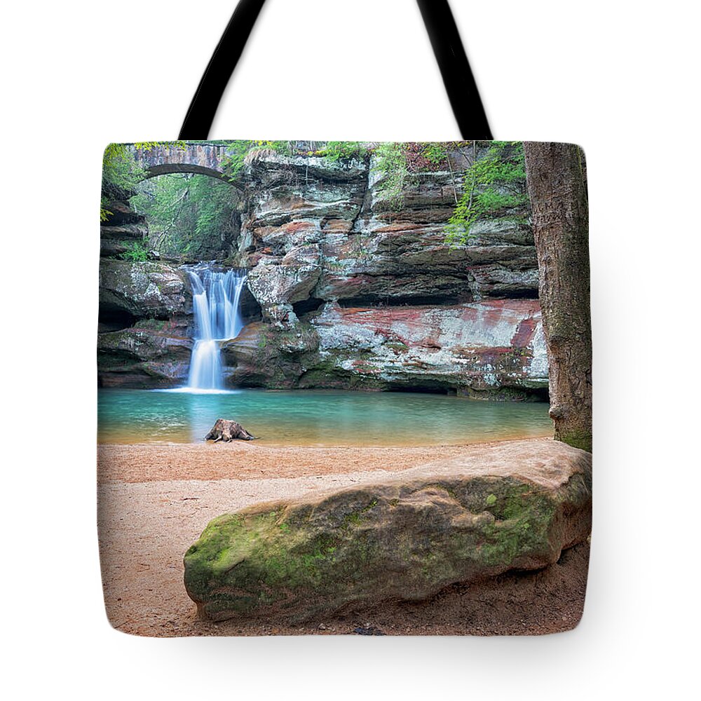Hocking Hills Tote Bag featuring the photograph Rock at Upper Falls by Peg Runyan